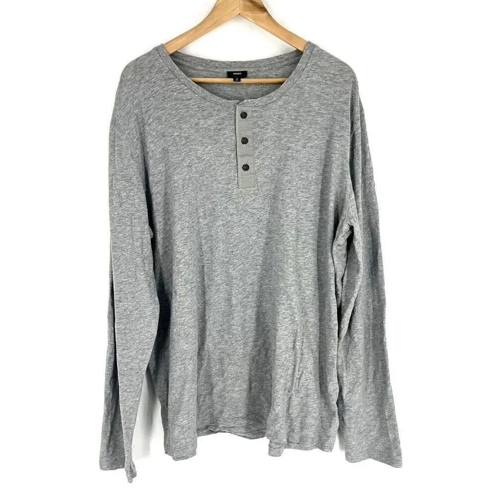 Vince Shirt Size XXL Mens Gray Long Sleeve Henley Pullover Knit Heather Tee